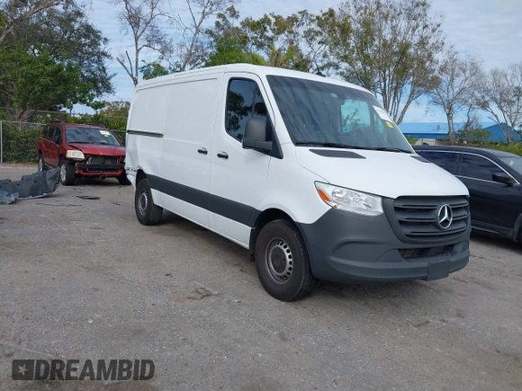 2024 Mercedes-Benz Sprinter Cargo with VIN W1Y4KBHY4RT175862, listed as a IAAI auction lot 41347055 with 21,566 mi miles and . Bid and sale history available at carsss.com. Image 1.