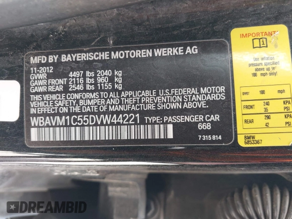 2013 BMW X1 28i z VIN WBAVM1C55DVW44221, wystawiony jako IAAI lot #42248043 z przebiegiem 112 388 mil mil oraz . Historia ofert i sprzedaży dostępna na DreamBid. Obrazek 9.