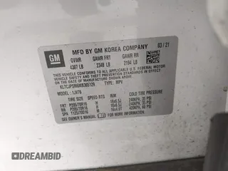 2021 Chevrolet Trax LT with VIN KL7CJPSM6MB365129, listed as a IAAI auction lot 41746231 with 75,848 mi miles. Bid and sale history available at carsss.com. Image 9.
