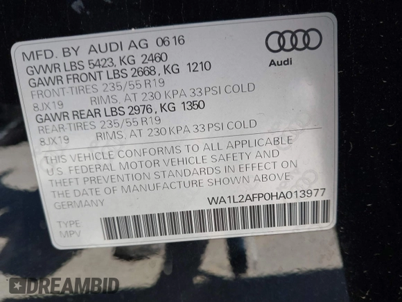 2017 Audi Q5 Premium Plus с VIN WA1L2AFP0HA013977, выставлен на аукционе IAAI как лот 40137120 с пробегом 62 834 миль миль и . История ставок и продаж доступна на DreamBid. Изображение 9.