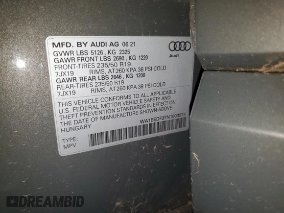 2022 Audi Q3 S line Premium Plus z VIN WA1EEDF37N1003974, wystawiony jako Copart lot #58657685 z przebiegiem 47 512 mil mil oraz Szkoda całkowita • Salvage title. Historia ofert i sprzedaży dostępna na DreamBid. Obrazek 13.
