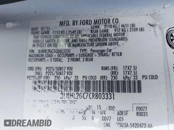 2012 Lincoln MKZ with VIN 3LNHL2GC7CR803331, listed as a IAAI auction lot 42321095 with 74,643 mi miles and . Bid and sale history available at DreamBid. Image 9.