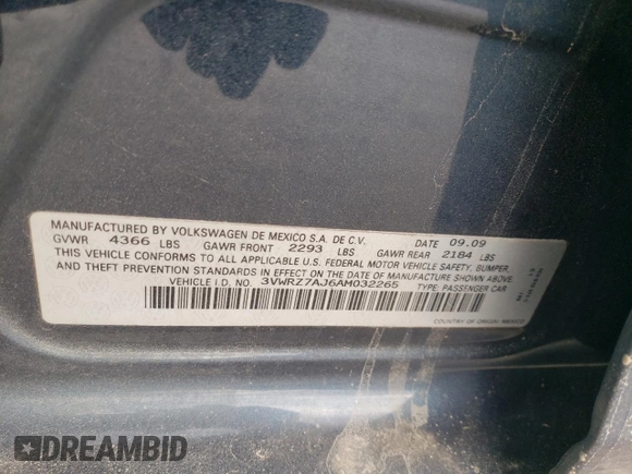 2010 Volkswagen Jetta Limited Edition with VIN 3VWRZ7AJ6AM032265, listed as a Copart auction lot 53852485 with 118,996 mi miles and Salvage title. Bid and sale history available at DreamBid. Image 12.