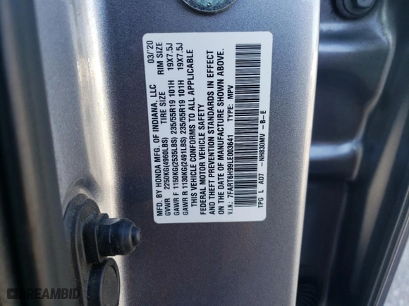 2020 Honda CR-V Hybrid Touring with VIN 7FART6H99LE003641, listed as a Copart auction lot 50972625 with 59,666 mi miles and Salvage Title. Bid and sale history available at carsss.com. Image 12.
