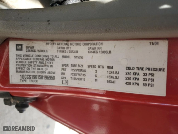2005 Chevrolet Colorado LS ZQ8 with VIN 1GCCS196158196950, listed as a Copart auction lot 49770775 with 245,362 mi miles and Non Repairable. Bid and sale history available at carsss.com. Image 12.