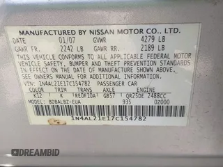 2007 Nissan Altima 2.5 with VIN 1N4AL21E17C154782, listed as a IAAI auction lot 42093605 with 142,591 mi miles. Bid and sale history available at carsss.com. Image 9.