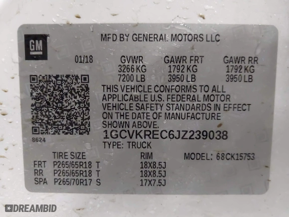 2018 Chevrolet Silverado 1500 LT with VIN 1GCVKREC6JZ239038, listed as a IAAI auction lot 41391604 with 134,129 mi miles. Bid and sale history available at carsss.com. Image 9.