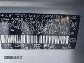 2021 Lexus IS 300 with VIN JTHCA1D24M5111198, listed as a IAAI auction lot 41944185 with 68,309 mi miles and . Bid and sale history available at DreamBid. Image 9.