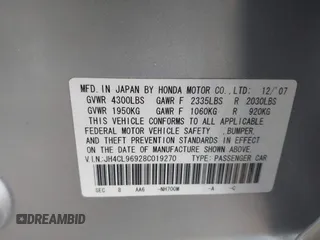2008 Acura TSX Nav with VIN JH4CL96928C019270, listed as a IAAI auction lot 42043735 with 85,106 mi miles and . Bid and sale history available at DreamBid. Image 9.