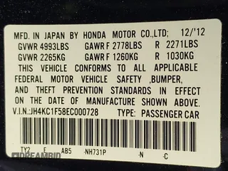 2014 Acura RLX Tech Pkg with VIN JH4KC1F58EC000728, listed as a IAAI auction lot 41752604 with 187,996 mi miles. Bid and sale history available at carsss.com. Image 9.