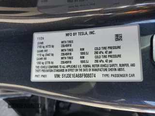 2025 Tesla Model 3 Long Range with VIN 5YJ3E1EA6SF908074, listed as a Copart auction lot 54786175 with 3,998 mi miles and Salvage title. Bid and sale history available at DreamBid. Image 13.