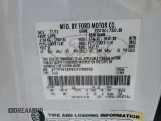 2012 Ford F-150 XL with VIN 1FTFW1EF6CFC69052, listed as a Copart auction lot 55739865 with 280,247 mi miles and Salvage title. Bid and sale history available at DreamBid. Image 12.
