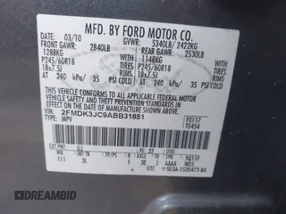 2010 Ford Edge SEL with VIN 2FMDK3JC9ABB31851, listed as a IAAI auction lot 42068739 with 159,212 mi miles. Bid and sale history available at carsss.com. Image 9.
