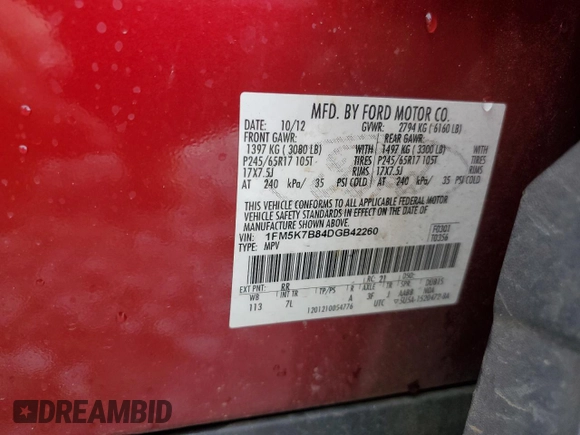 2013 Ford Explorer with VIN 1FM5K7B84DGB42260, listed as a Copart auction lot 85735344 with 151,214 mi miles and Salvage title. Bid and sale history available at DreamBid. Image 14.