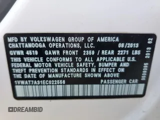 2014 Volkswagen Passat Wolfsburg Edition z VIN 1VWAT7A31EC022556, wystawiony jako Copart lot #85872424 z przebiegiem 138 363 mil mil oraz Czysty tytuł • Clean title. Historia ofert i sprzedaży dostępna na DreamBid. Obrazek 12.