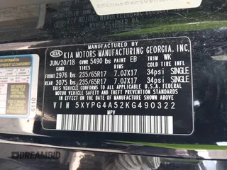 2019 Kia Sorento LX z VIN 5XYPG4A52KG490322, wystawiony jako IAAI lot #41928525 z przebiegiem 89 921 mil mil oraz . Historia ofert i sprzedaży dostępna na DreamBid. Obrazek 9.