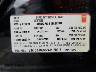 2018 Tesla Model X 75D with VIN 5YJXCBE24JF130216, listed as a Copart auction lot 48894215 with 75,694 mi miles and Salvage Title. Bid and sale history available at carsss.com. Image 13.