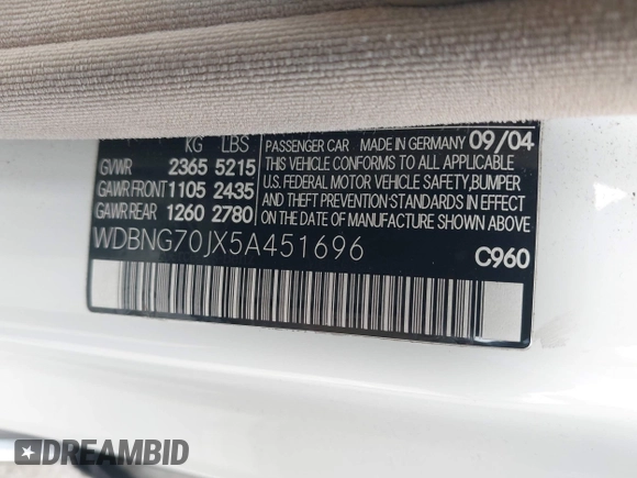 2005 Mercedes-Benz S 430 z VIN WDBNG70JX5A451696, wystawiony jako IAAI lot #42402391 z przebiegiem 174 030 mil mil oraz . Historia ofert i sprzedaży dostępna na DreamBid. Obrazek 9.