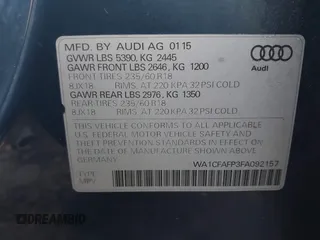2015 Audi Q5 Premium with VIN WA1CFAFP3FA092157, listed as a IAAI auction lot 41229348 with 134,269 mi miles. Bid and sale history available at carsss.com. Image 9.