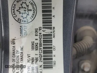 2017 Honda Civic EX with VIN 2HGFC2F88HH024789, listed as a Copart auction lot 50607845 with 106,199 mi miles and Salvage Title. Bid and sale history available at DreamBid. Image 12.