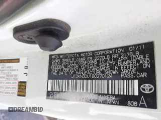 2011 Toyota Prius I with VIN JTDKN3DU1B0270124, listed as a IAAI auction lot 41871546 with 272,088 mi miles. Bid and sale history available at carsss.com. Image 9.