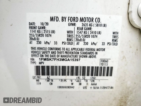 2021 Ford Explorer Limited с VIN 1FMSK7FH3MGA15397, выставлен на аукционе Copart как лот 59491525 с пробегом 137 930 миль миль и Списание • Salvage title. История ставок и продаж доступна на DreamBid. Изображение 14.