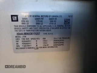 2013 GMC Terrain SLE with VIN 2GKALMEK6D6176257, listed as a Copart auction lot 48582635 with 124,226 mi miles and Salvage Title. Bid and sale history available at DreamBid. Image 13.