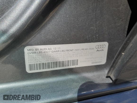 2012 Audi A4 Prestige с VIN WAUKFAFL6CN017176, выставлен на аукционе Copart как лот 73693284 с пробегом 171 060 миль миль и Списание • Salvage title. История ставок и продаж доступна на DreamBid. Изображение 12.
