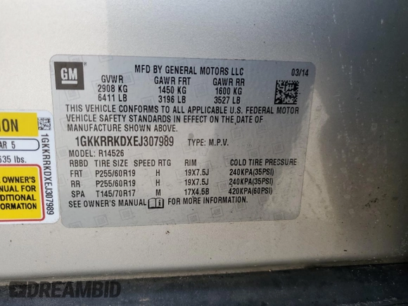 2014 GMC Acadia SLT with VIN 1GKKRRKDXEJ307989, listed as a Copart auction lot 48233425 with 181,026 mi miles and Salvage Title. Bid and sale history available at carsss.com. Image 12.