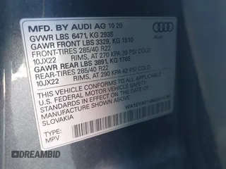 2021 Audi Q8 Premium Plus z VIN WA1EVAF14MD014781, wystawiony jako IAAI lot #42080085 z przebiegiem 53 171 mil mil oraz . Historia ofert i sprzedaży dostępna na DreamBid. Obrazek 9.