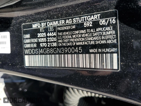 2016 Mercedes-Benz CLA 250 with VIN WDDSJ4GB8GN390045, listed as a Copart auction lot 52643505 with 125,300 mi miles and Clean title. Bid and sale history available at DreamBid. Image 12.