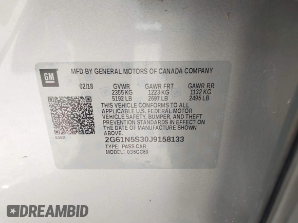 2018 Cadillac XTS Luxury with VIN 2G61N5S30J9158133, listed as a IAAI auction lot 41921749 with Not Provided miles. Bid and sale history available at carsss.com. Image 9.