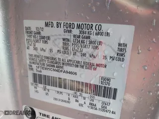 2013 Ford F-150 XL with VIN 1FTEW1CM4DFA94606, listed as a IAAI auction lot 41694243 with 250,025 mi miles. Bid and sale history available at carsss.com. Image 9.