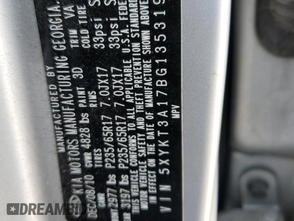 2011 Kia Sorento LX with VIN 5XYKT3A17BG135319, listed as a Copart auction lot 53529095 with 225,609 mi miles and Clean Title. Bid and sale history available at carsss.com. Image 13.