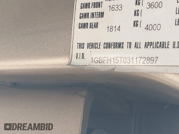 2003 Chevrolet Express Cargo YF7 Upfitter with VIN 1GBFH15T031172897, listed as a IAAI auction lot 40272905 with Not provided miles and . Bid and sale history available at DreamBid. Image 9.