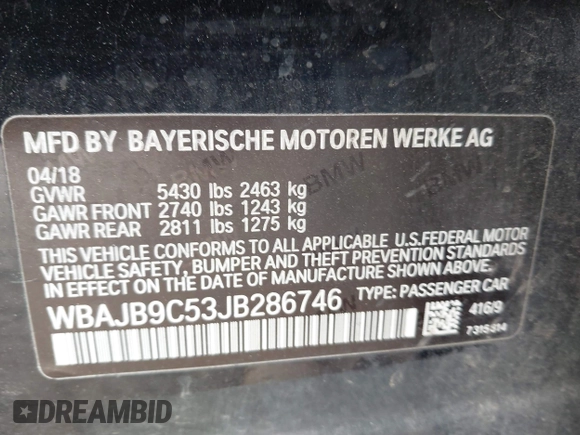 2018 BMW 5 Series M550i xDrive с VIN WBAJB9C53JB286746, выставлен на аукционе IAAI как лот 42303002 с пробегом 81 039 миль миль и . История ставок и продаж доступна на DreamBid. Изображение 9.