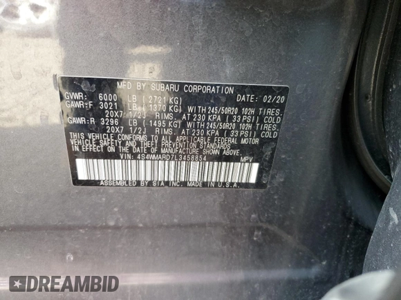 2020 Subaru Ascent Touring с VIN 4S4WMARD7L3458854, выставлен на аукционе Copart как лот 48107275 с пробегом 95 266 миль миль и Списание • Salvage title. История ставок и продаж доступна на DreamBid. Изображение 14.