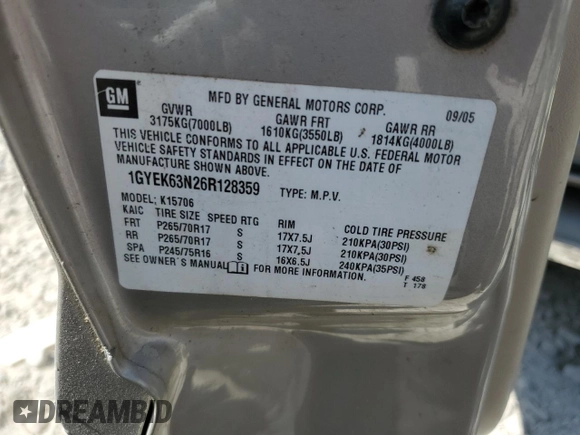 2006 Cadillac Escalade z VIN 1GYEK63N26R128359, wystawiony jako Copart lot #59198834 z przebiegiem 309 682 mil mil oraz Szkoda całkowita • Salvage title. Historia ofert i sprzedaży dostępna na DreamBid. Obrazek 12.