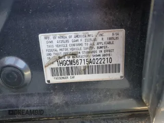 2005 Honda Accord EX with VIN 1HGCM56715A022210, listed as a Copart auction lot 75570764 with 231,590 mi miles and Salvage Title. Bid and sale history available at DreamBid. Image 12.