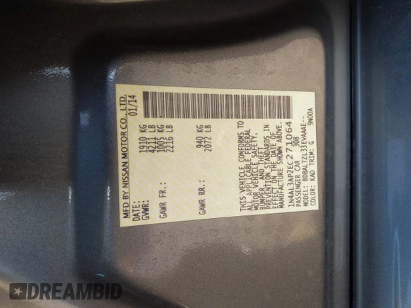 2014 Nissan Altima SV with VIN 1N4AL3AP2EC271064, listed as a IAAI auction lot 41931786 with 126,346 mi miles and . Bid and sale history available at DreamBid. Image 9.