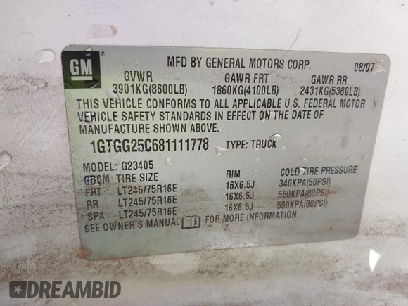 2008 GMC Savana Cargo with VIN 1GTGG25C681111778, listed as a IAAI auction lot 41700294 with 414,744 mi miles. Bid and sale history available at carsss.com. Image 9.