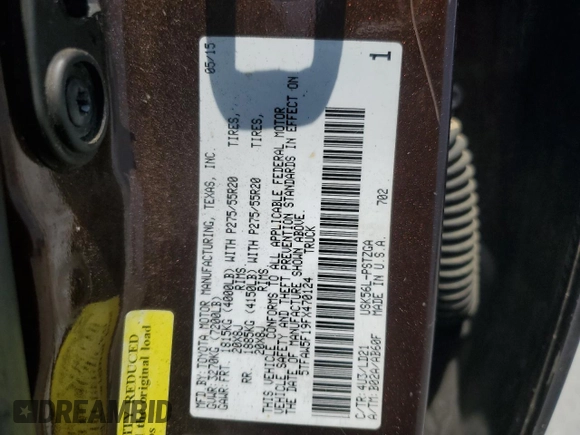 2015 Toyota Tundra Platinum с VIN 5TFAW5F19FX470124, выставлен на аукционе Copart как лот 54850715 с пробегом 87 585 миль миль и Списание • Salvage title. История ставок и продаж доступна на DreamBid. Изображение 12.