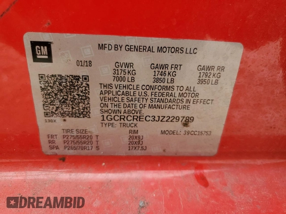 2018 Chevrolet Silverado 1500 LT with VIN 1GCRCREC3JZ229789, listed as a Copart auction lot 42769995 with 80,195 mi miles and Salvage Title. Bid and sale history available at DreamBid. Image 12.