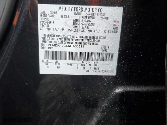 2010 Ford Edge SEL with VIN 2FMDK4JC4ABA30531, listed as a Copart auction lot 46471515 with 165,408 mi miles and Salvage Title. Bid and sale history available at carsss.com. Image 13.