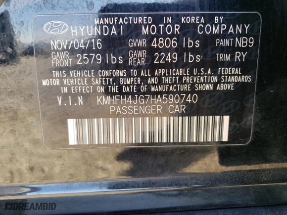 2017 Hyundai Azera Limited with VIN KMHFH4JG7HA590740, listed as a Copart auction lot 82903814 with 72,040 mi miles and Salvage Title. Bid and sale history available at carsss.com. Image 14.