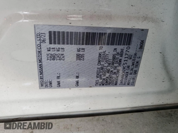 2023 Nissan Maxima SV with VIN 1N4AA6CV2PC511770, listed as a Copart auction lot 62664065 with 33,223 mi miles and Clean title. Bid and sale history available at DreamBid. Image 12.
