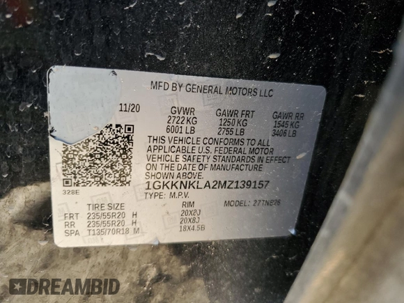 2021 GMC Acadia SLE with VIN 1GKKNKLA2MZ139157, listed as a Copart auction lot 44163215 with 73,008 mi miles and Salvage Title. Bid and sale history available at DreamBid. Image 13.