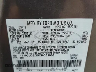 2012 Ford Escape Limited with VIN 1FMCU0EG5CKC61068, listed as a Copart auction lot 85357414 with Not Provided miles and Salvage Title. Bid and sale history available at DreamBid. Image 13.
