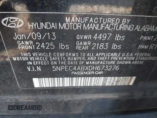 2013 Hyundai Sonata Limited with VIN 5NPEC4ABXDH673276, listed as a IAAI auction lot 41659162 with 133,159 mi miles and . Bid and sale history available at DreamBid. Image 9.