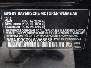 2020 BMW 5 Series 530i with VIN WBAJR3C09LWW65856, listed as a IAAI auction lot 41262226 with 55,943 mi miles and . Bid and sale history available at DreamBid. Image 9.